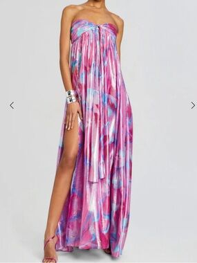 Strapless Pink & Blue Maxi Dress